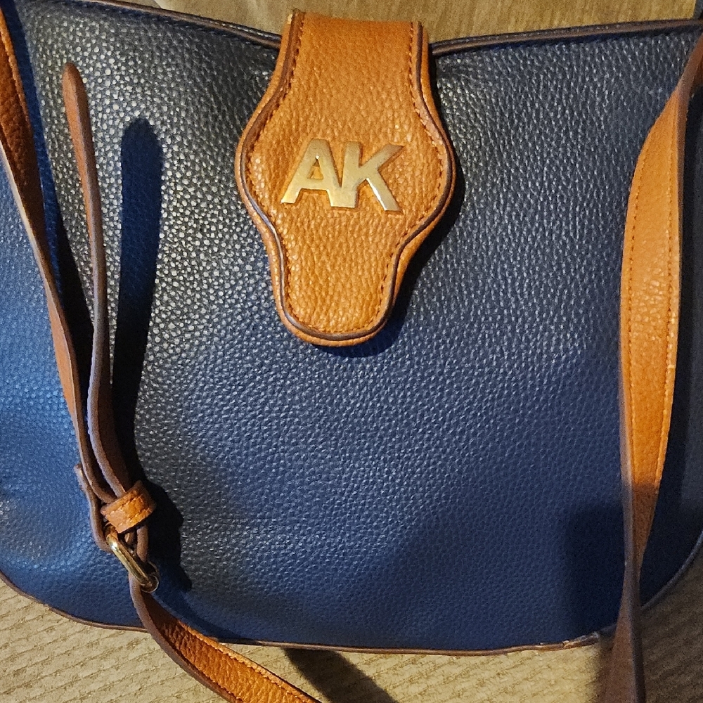 Anne Klein Blue and Tan Structured Shoulder Bag